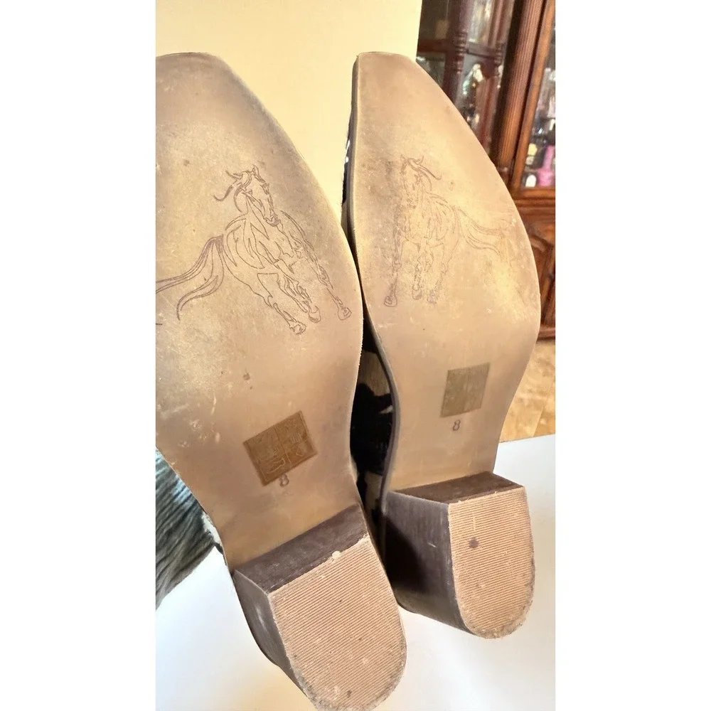 Myra Cowhide Ankle Boots Western Haircalf Black‎ White Size 8 Leather